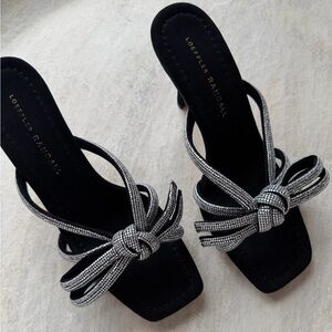 Loeffler Randall Margi Bow Black Suede Rhinestone Sandal